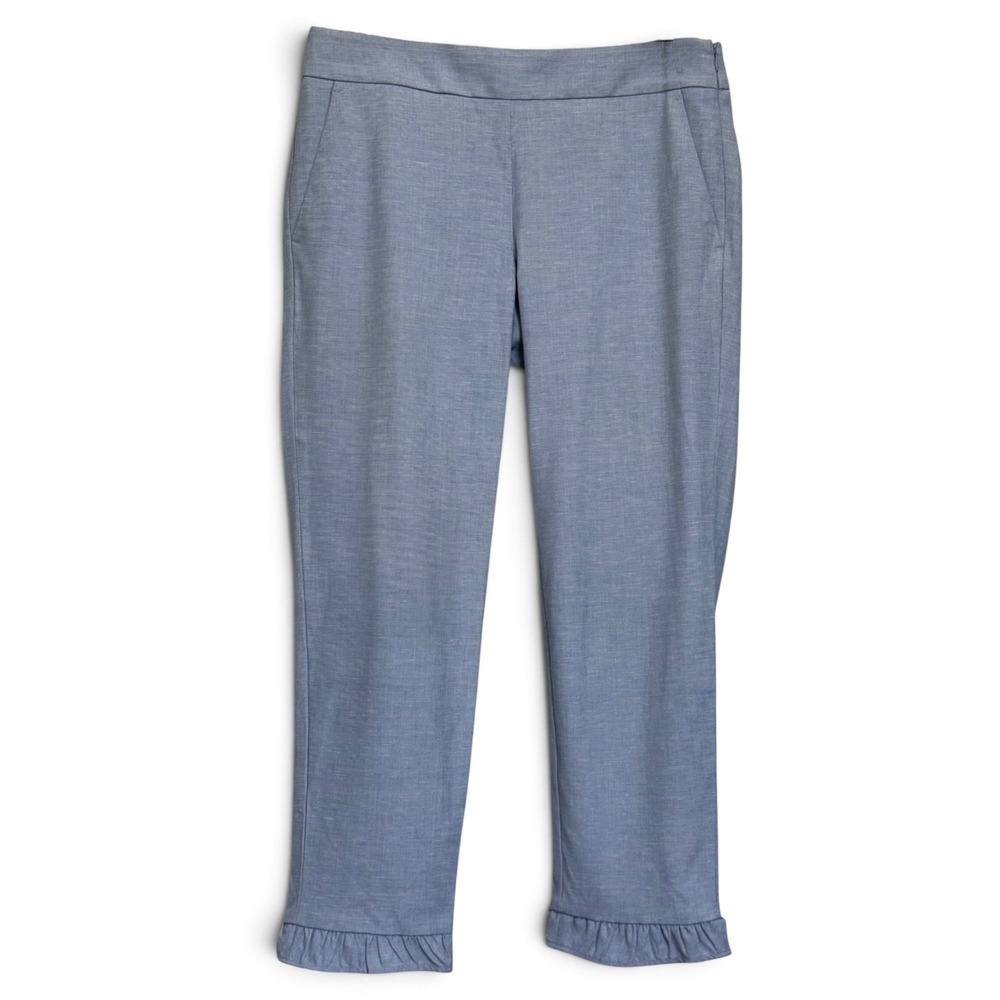 LOFT Womens Light Blue Ruffle Hem Ankle Pants Size 4 Linen Blend Side Zip Slim